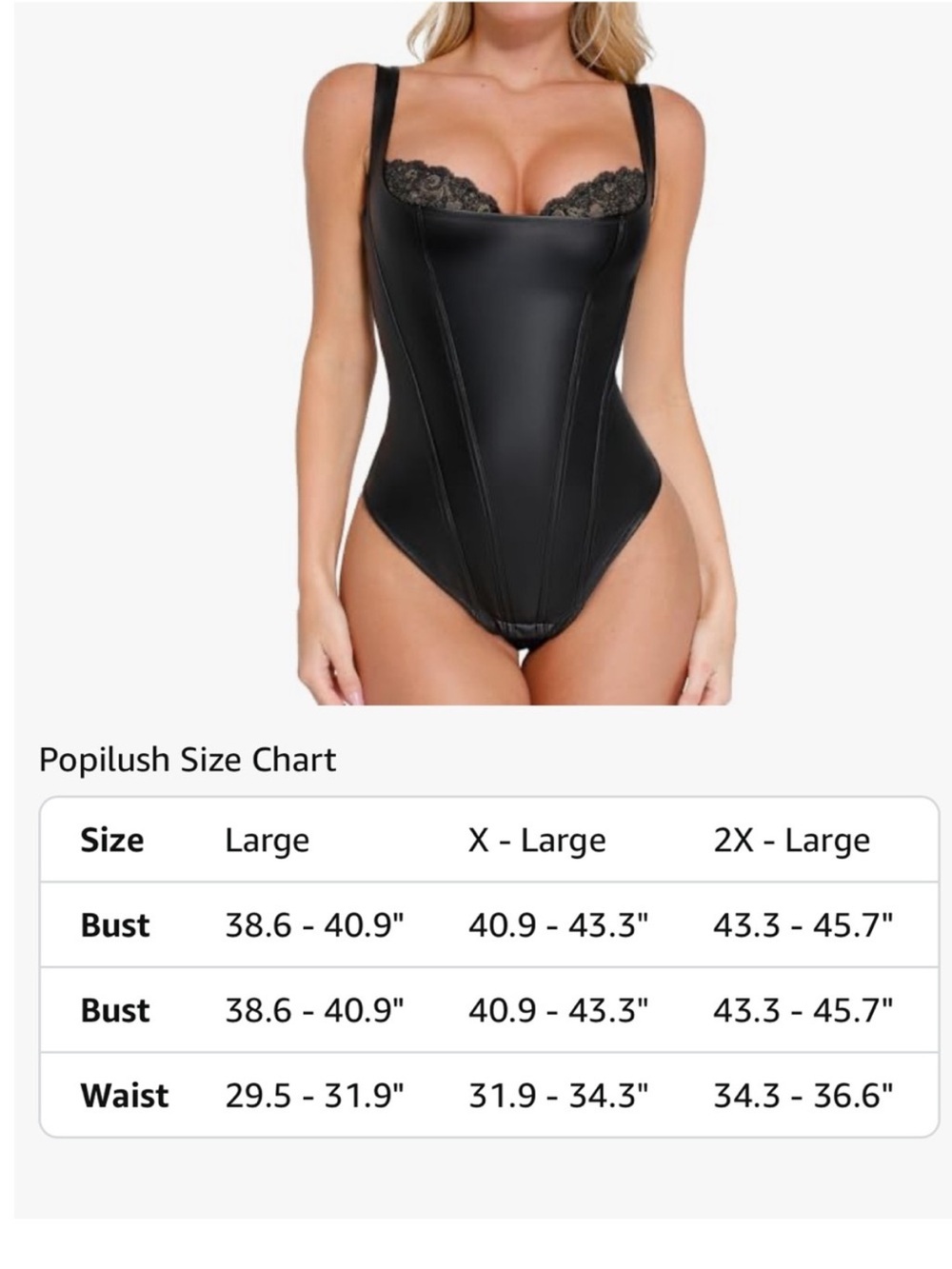 New NWT Popilush Leather bodysuit body contouring faux black leather sz L - Picture 9 of 10